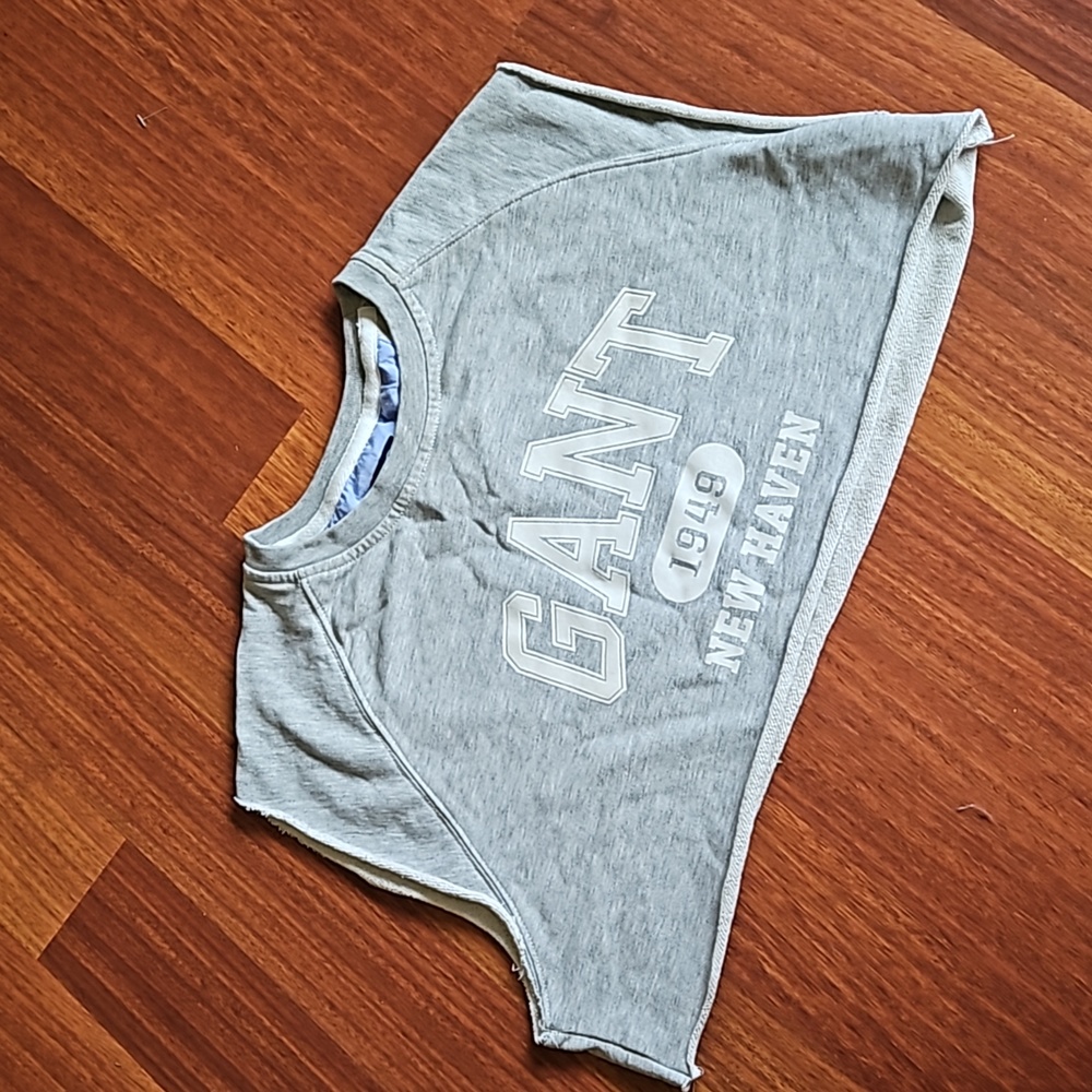 GANT Sleeveless Cropped Sweat Top, Raw Hem, Grey- Sz: XL, Like New